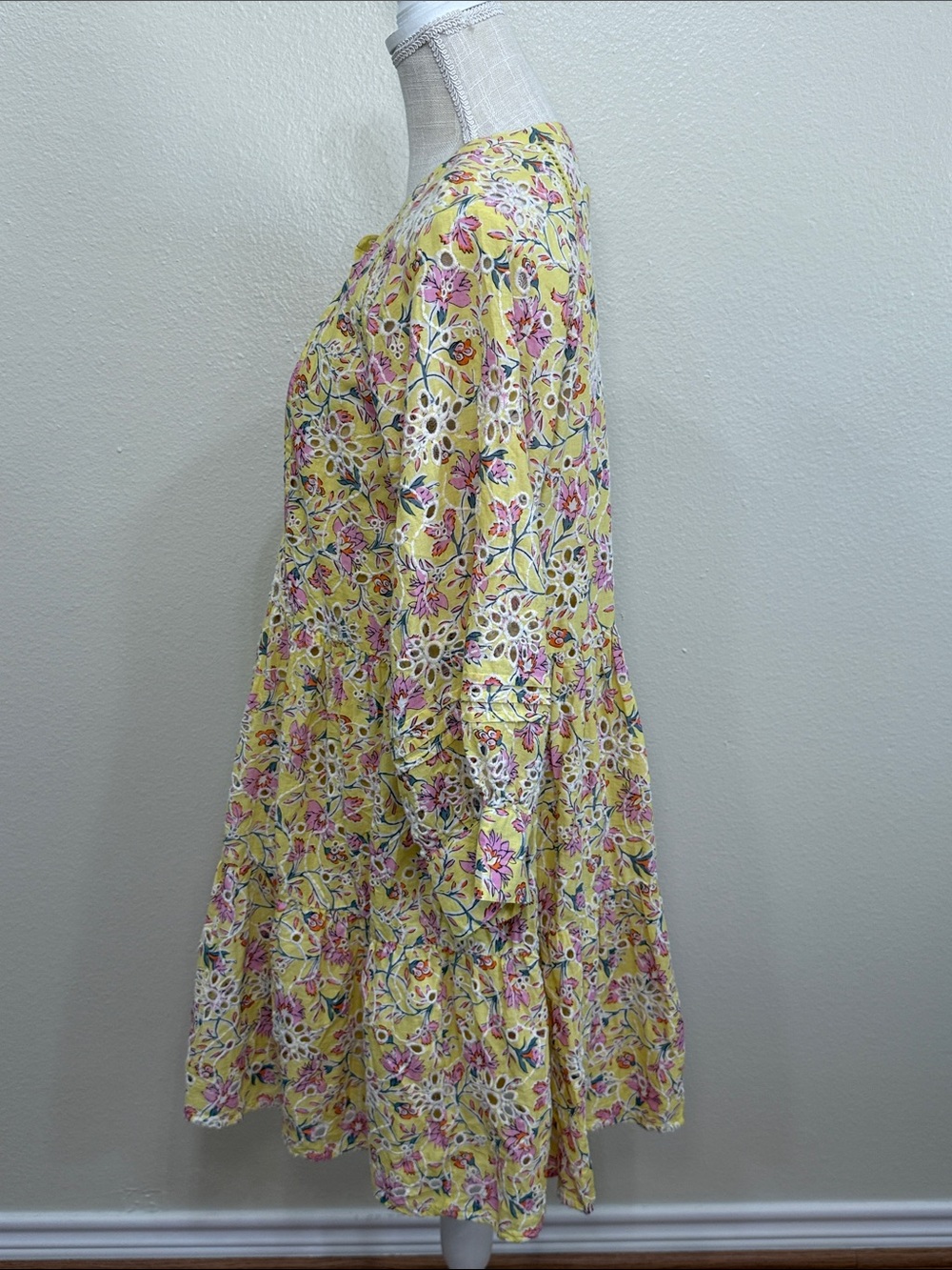 Anthropologie x dRA Yara Eyelet Dress Yellow Lined Floral Boho Prairie Size L - Picture 5 of 9